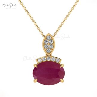 Two Birthstone Pendant With 1.17 Ct Ruby And Dainty Diamond Necklace In 14k Solid Gold