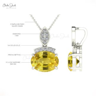 Dangling Wedding Pendant In Real 14k Gold Yellow Sapphire And Diamond Bar Necklaces