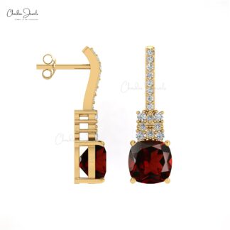 Natural Garnet & Round Cut Diamond Studded Earring In For Woman