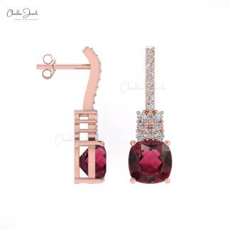 AAA Pink Tourmaline Unique Studs In Real 14k Gold G-H Diamond Push Back Women Earrings