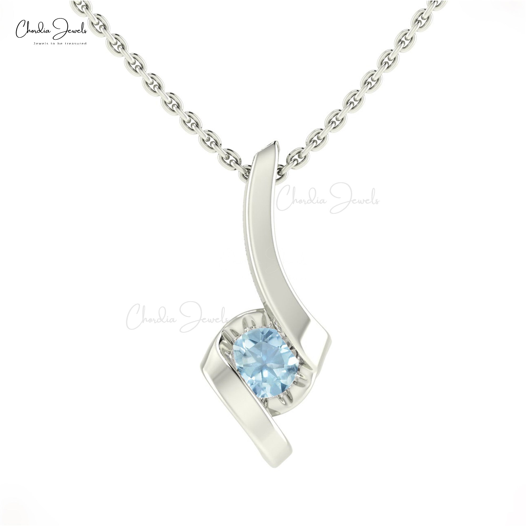 Round Aquamarine Twisted Pendant In 14k Solid Gold March Birthstone Solitaire Jewelry