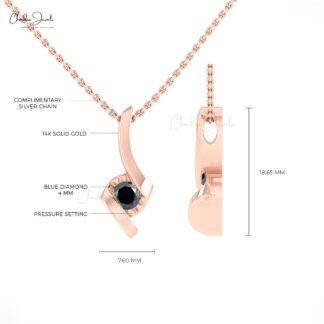 Round Cut Solitaire Charm With 0.23 Ct Black Diamond Pave Set In 14k Solid Gold Pendant