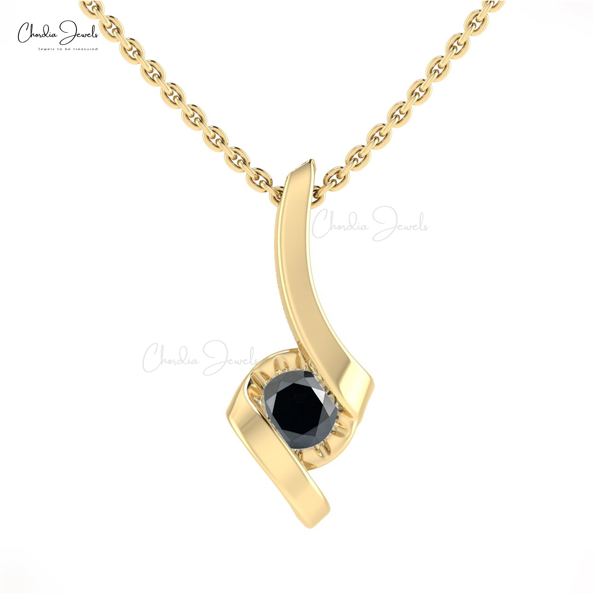 Round Cut Solitaire Charm With 0.23 Ct Black Diamond Pave Set In 14k Solid Gold Pendant