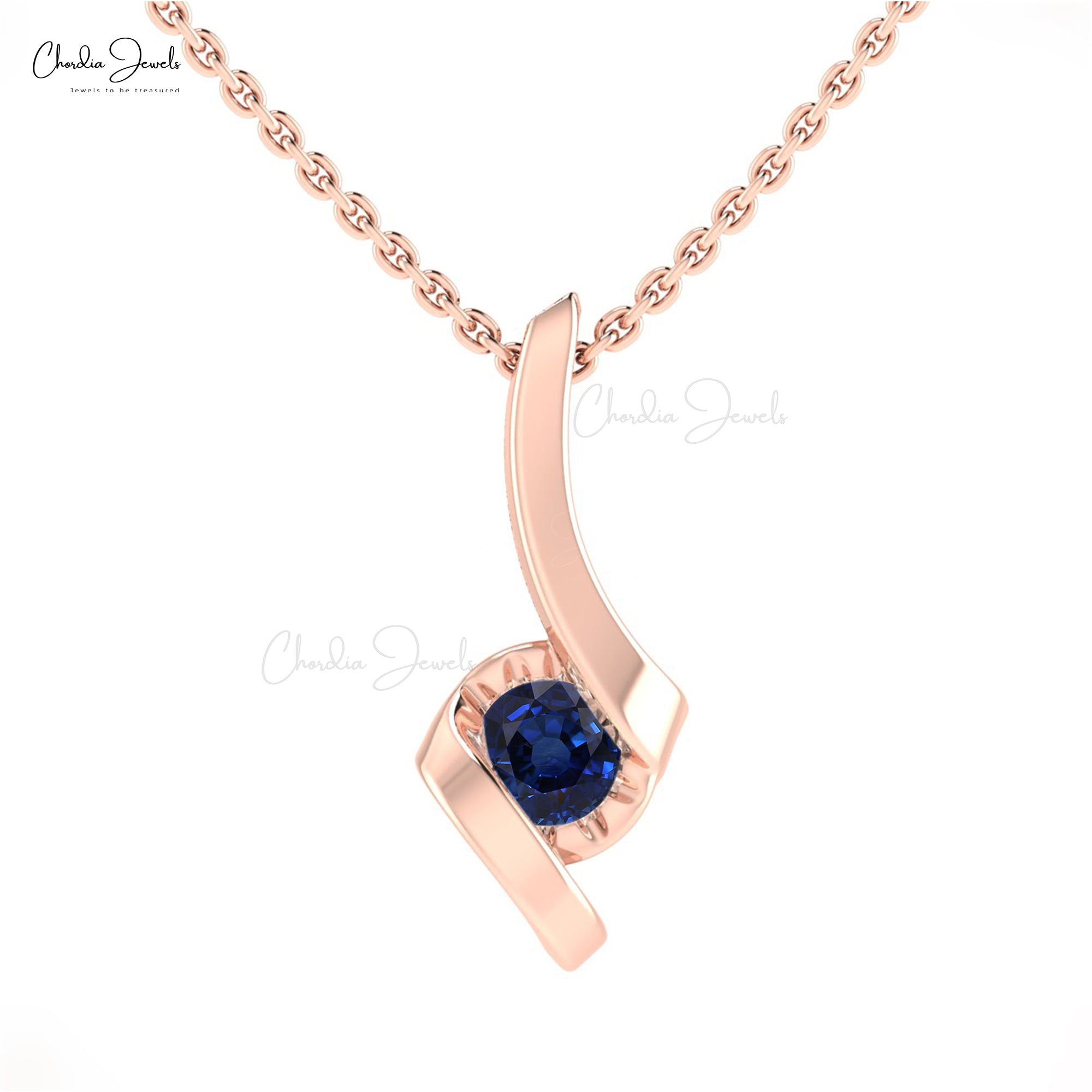 Solitaire Gemstone Charm With 4mm Blue Sapphire Twisted Minimal Pendant In 14k Real Gold
