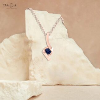 Solitaire Gemstone Charm With 4mm Blue Sapphire Twisted Minimal Pendant In 14k Real Gold