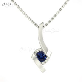 Solitaire Gemstone Charm With 4mm Blue Sapphire Twisted Minimal Pendant In 14k Real Gold