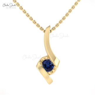 Solitaire Gemstone Charm With 4mm Blue Sapphire Twisted Minimal Pendant In 14k Real Gold
