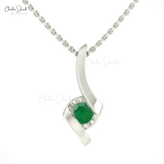 Dainty Twisted Pendant In 14k Pure Gold Zambian Emerald May Birthstone Pendants For Her