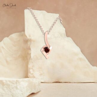 Solitaire Handmade Pendant In Pure 14k Gold Red Garnet 0.22 Ct Gemstone Fine Jewelry