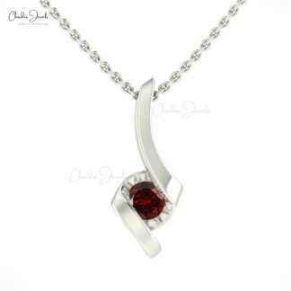 14k Solid Gold Solitaire Rhodolite Garnet Twisted Pendant