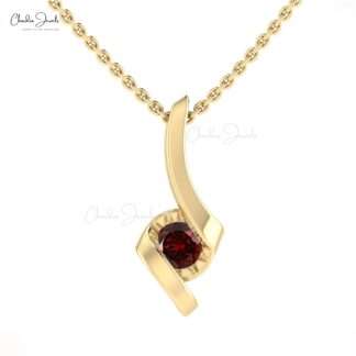 Solitaire Handmade Pendant In Pure 14k Gold Red Garnet 0.22 Ct Gemstone Fine Jewelry
