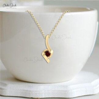 14k Solid Gold Solitaire Rhodolite Garnet Twisted Pendant