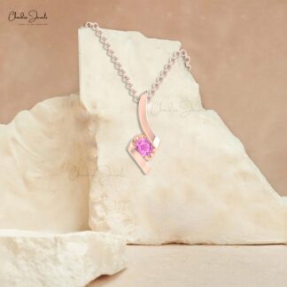 Solitaire Round Pink Sapphire Twisted Pendant