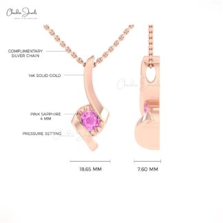 Solitaire Round Pink Sapphire Twisted Pendant