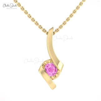 Solitaire Round Pink Sapphire Twisted Pendant