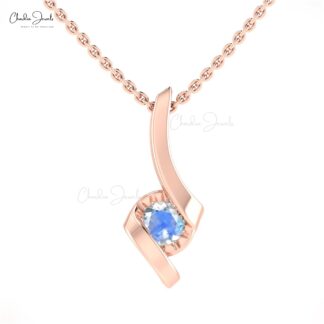 Solid 14k Gold Single Stone Pendant With 4mm Round Moonstone Solitaire Women Pendants