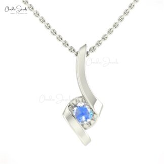 Solid 14k Gold Single Stone Pendant With 4mm Round Moonstone Solitaire Women Pendants