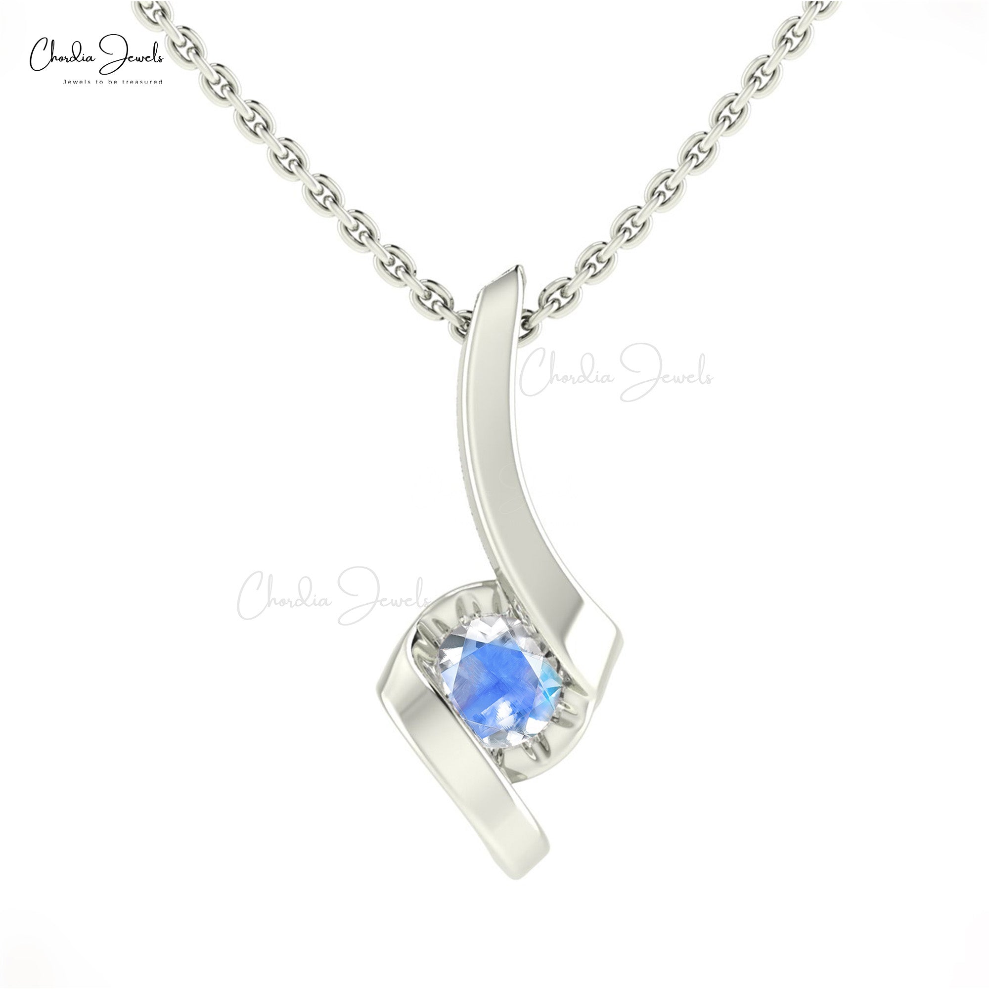 Solid 14k Gold Single Stone Pendant With 4mm Round Moonstone Solitaire Women Pendants