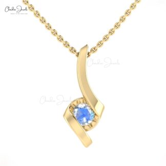 Solid 14k Gold Single Stone Pendant With 4mm Round Moonstone Solitaire Women Pendants