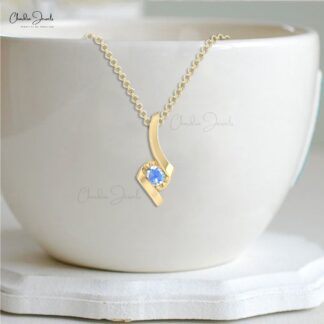 Solid 14k Gold Single Stone Pendant With 4mm Round Moonstone Solitaire Women Pendants