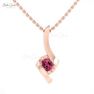 Real 14k Gold Solitaire Pendant With 0.27 Ct Pink Tourmaline Dainty Women Necklaces