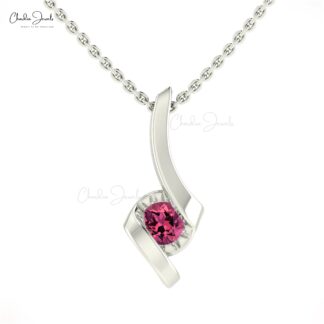 Real 14k Gold Solitaire Pendant With 0.27 Ct Pink Tourmaline Dainty Women Necklaces