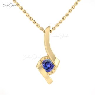 Natural 4mm Round Tanzanite Solitaire Gemstone Twisted Pendant in 14k Real Gold
