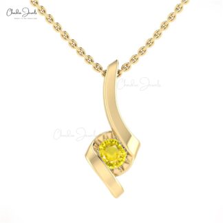 14k Solid Gold Round Yellow Sapphire Twisted Solitaire Pendant