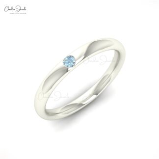 Brilliant Cut Solitaire Ring With 2mm Aquamarine March Birthstone Rings In 14k Solid Gold