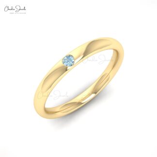 Brilliant Cut Solitaire Ring With 2mm Aquamarine March Birthstone Rings In 14k Solid Gold