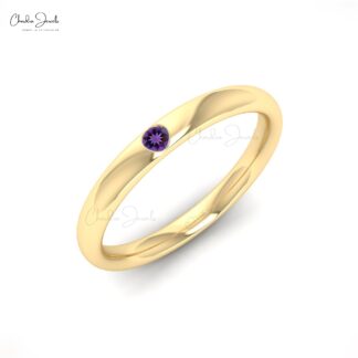 Round Amethyst Solitaire Ring In 14k Real Gold February Birthstone Women Jewelry