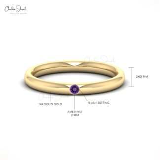 Round Amethyst Solitaire Ring In 14k Real Gold February Birthstone Women Jewelry
