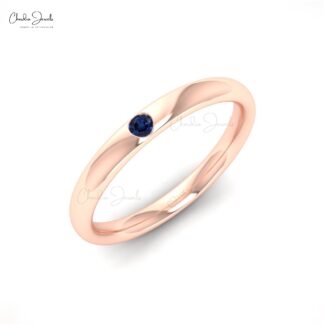 Solid 14k Gold Danty Ring With 2mm Blue Sapphire Solitaire Women Ring (Size 5-11)
