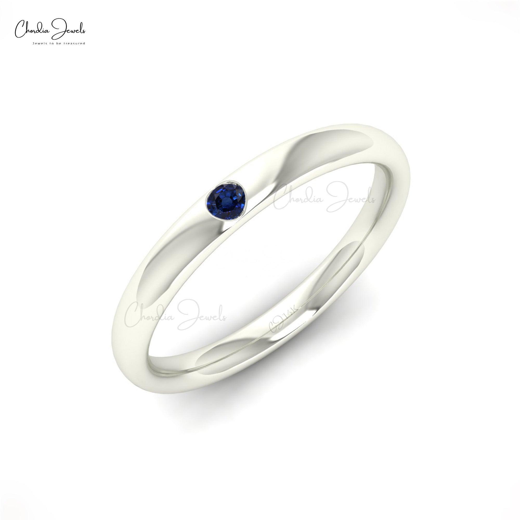 Solid 14k Gold Danty Ring With 2mm Blue Sapphire Solitaire Women Ring (Size 5-11)