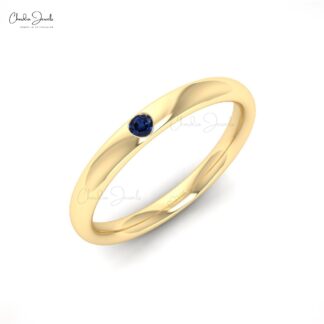 Solid 14k Gold Danty Ring With 2mm Blue Sapphire Solitaire Women Ring (Size 5-11)