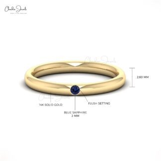 Solid 14k Gold Danty Ring With 2mm Blue Sapphire Solitaire Women Ring (Size 5-11)