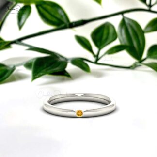 Genuine Citrine Stackable Ring In 14k Solid Gold Solitaire Gemstone Fine Jewelry For Mom