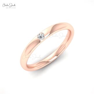 Dainty Solitaire Ring With 2mm Round White Diamond Women Ring In 14k Real Gold (Size 5-11)