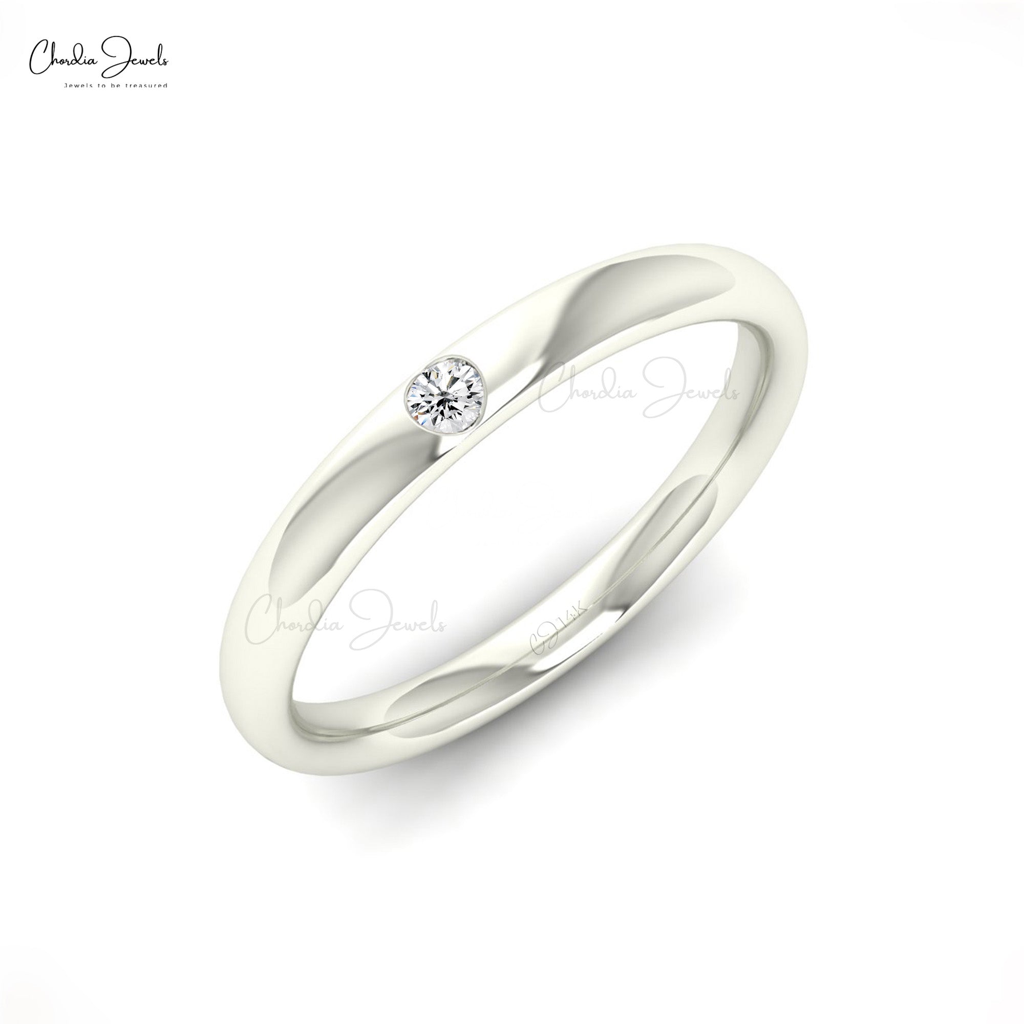 Dainty Solitaire Ring With 2mm Round White Diamond Women Ring In 14k Real Gold (Size 5-11)