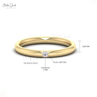 Dainty Solitaire Ring With 2mm Round White Diamond Women Ring In 14k Real Gold (Size 5-11)