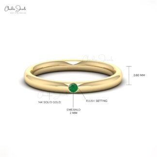 Gemstone Solitaire Ring With 2mm Zambian Emerald May Birthstone Ring In 14k Real Gold