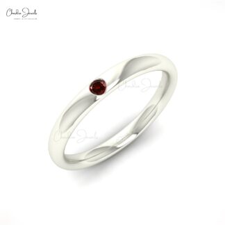 Solitaire Gemstone Ring With 0.05 Ct Red Garnet Flush Set In 14k Real Gold Rings For Her