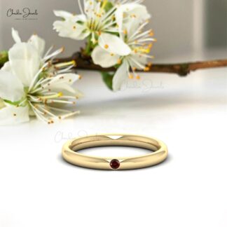 Solitaire Gemstone Ring With 0.05 Ct Red Garnet Flush Set In 14k Real Gold Rings For Her