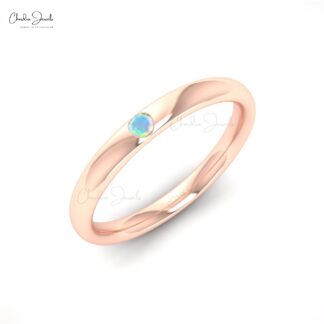 Real 14k Gold Solitaire Ring With 2mm Fire Opal Dainty Gemstone Anniversary Rings For Her