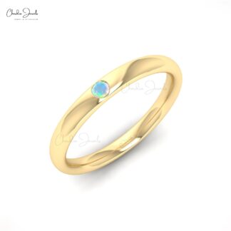 Real 14k Gold Solitaire Ring With 2mm Fire Opal Dainty Gemstone Anniversary Rings For Her