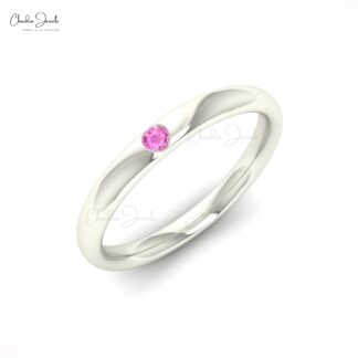 Round Cut Pink Sapphire Engagement Ring in 14k Solid Gold
