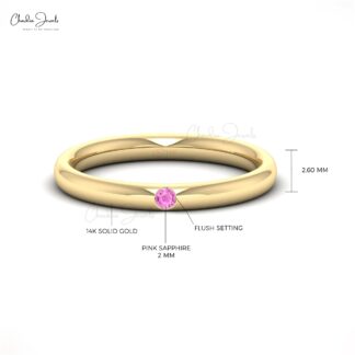 Round Cut Pink Sapphire Engagement Ring in 14k Solid Gold