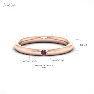 AAA Rhodolite Garnet Solitaire Ring In Pure 14k Gold January Birthstone Ring (Size US5-11)