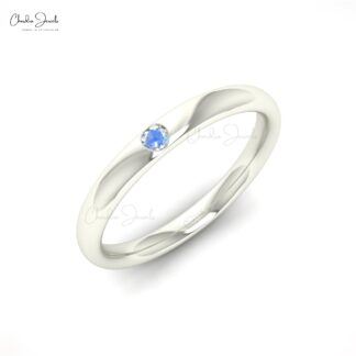 Stackable Solitaire Band With 0.05 Ct Rainbow Moonstone Dainty Ring In 14k Real Gold