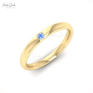 Stackable Solitaire Band With 0.05 Ct Rainbow Moonstone Dainty Ring In 14k Real Gold